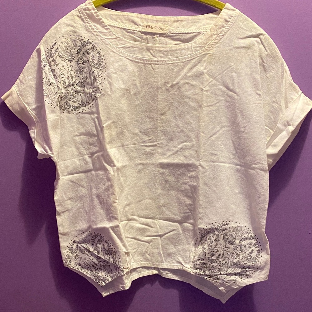 White Floral Short Sleeve Top